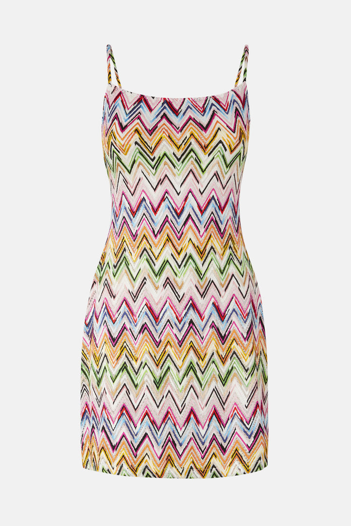 Mini dress with lace and zigzag motif Multicolor