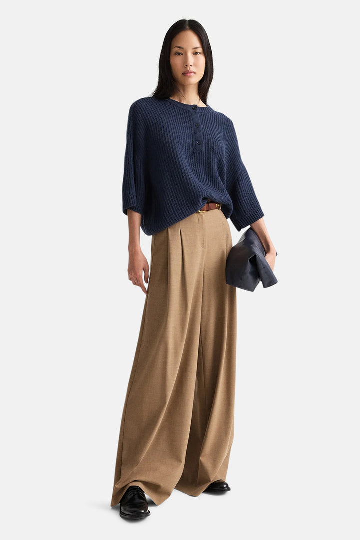 Short Sleeve Henley in Italian Cashmere Night Sky