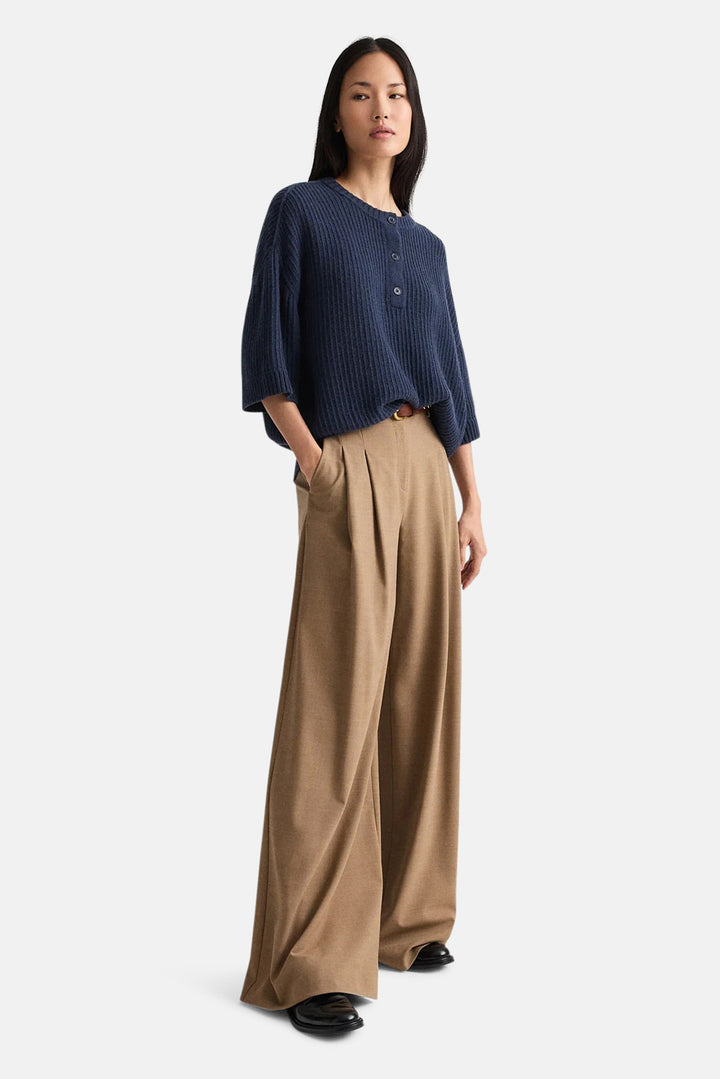 Short Sleeve Henley in Italian Cashmere Night Sky