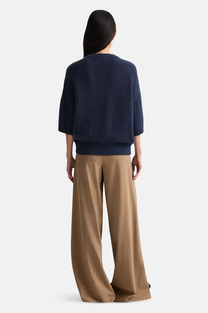Short Sleeve Henley in Italian Cashmere Night Sky