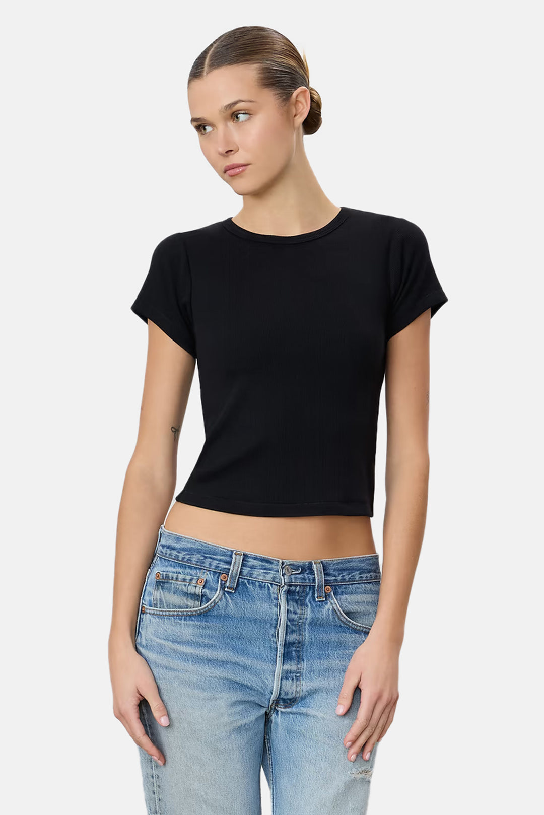 Short Sleeve Ribbed Baby Tee Black