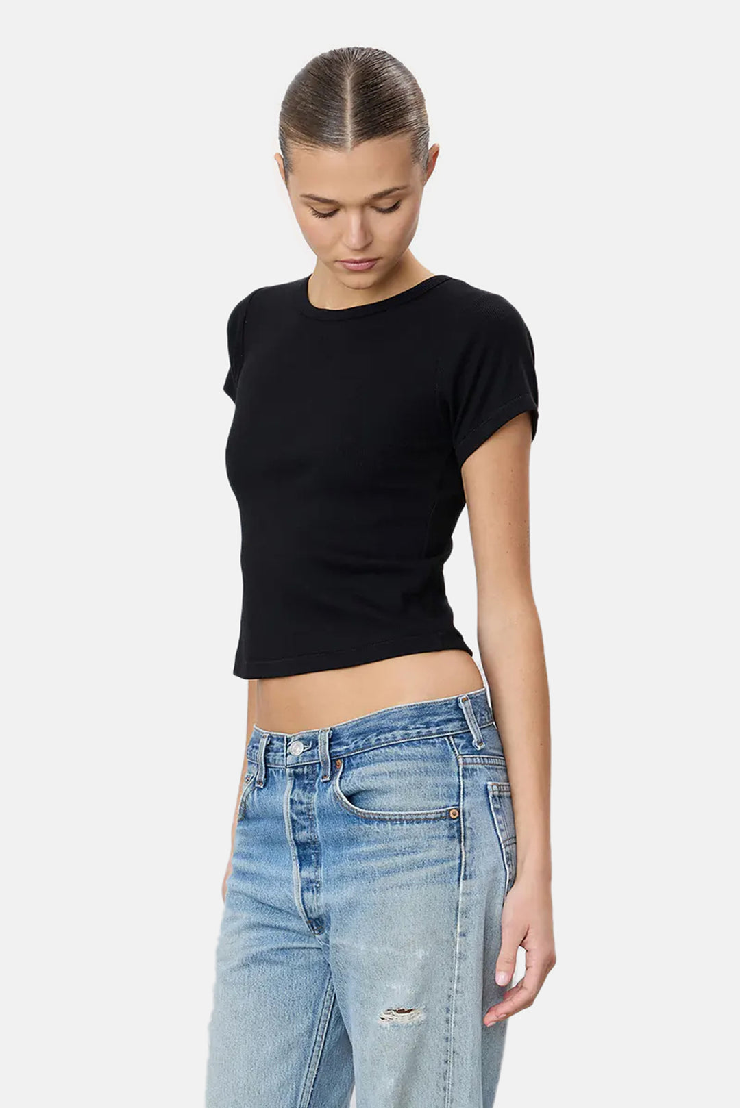 Short Sleeve Ribbed Baby Tee Black