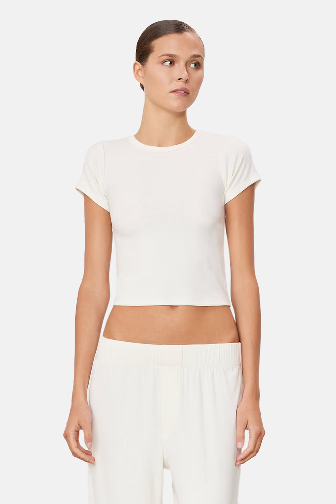 Short Sleeve Ribbed Baby Tee Cream