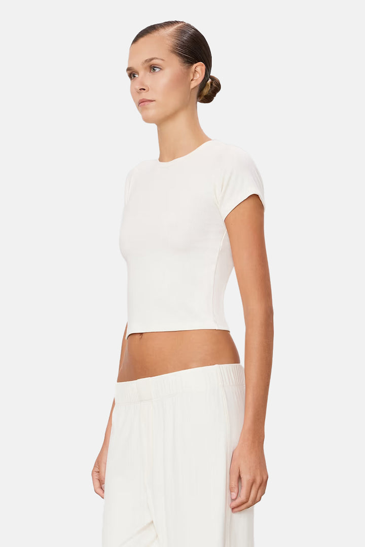 Short Sleeve Ribbed Baby Tee Cream