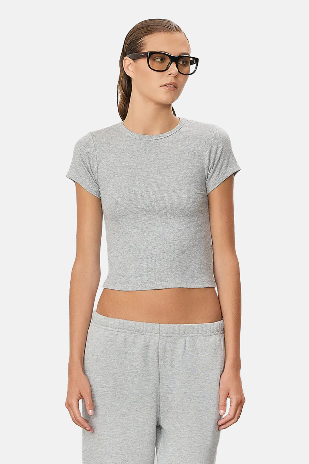 Short Sleeve Ribbed Baby Tee Heather Grey