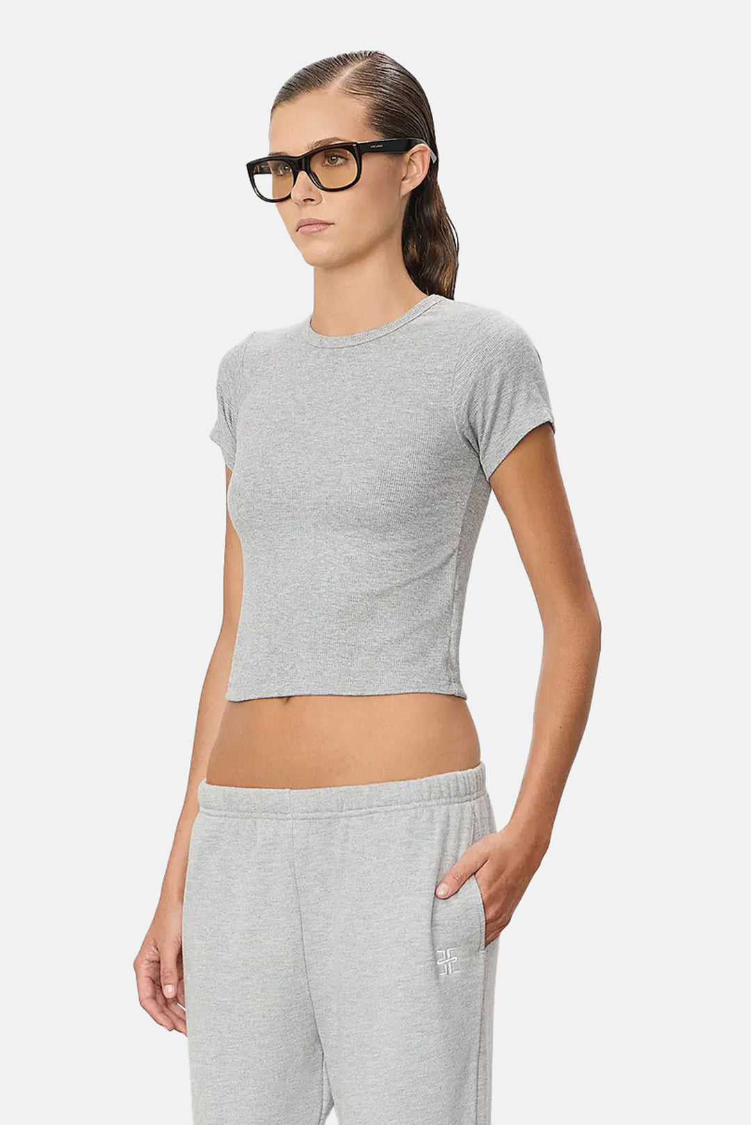 Short Sleeve Ribbed Baby Tee Heather Grey