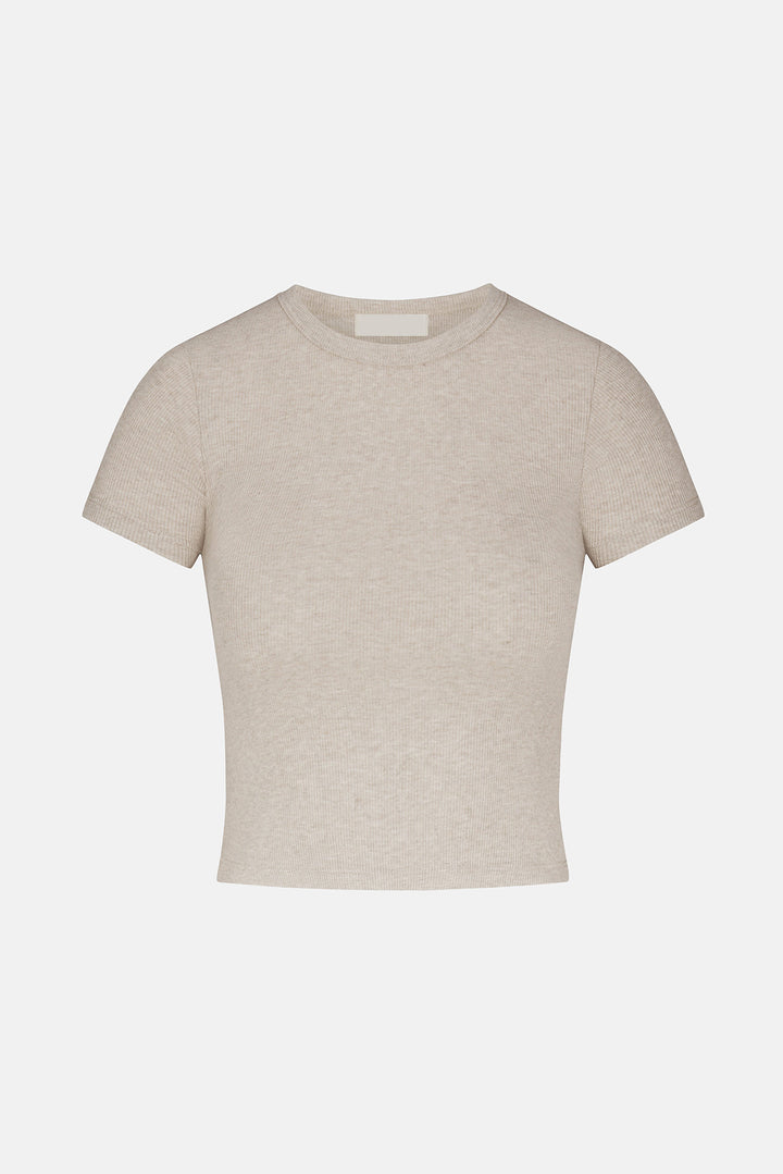 Short Sleeve Ribbed Baby Tee Heather Oatmeal