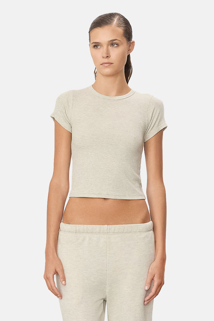 Short Sleeve Ribbed Baby Tee Heather Oatmeal