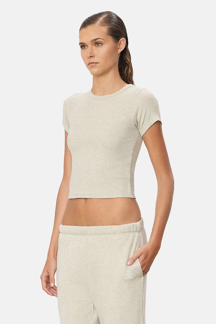 Short Sleeve Ribbed Baby Tee Heather Oatmeal