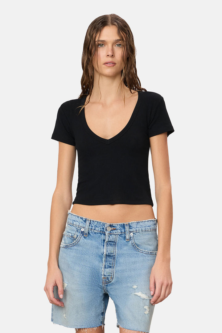 Short Sleeve V-Neck Baby Tee Black