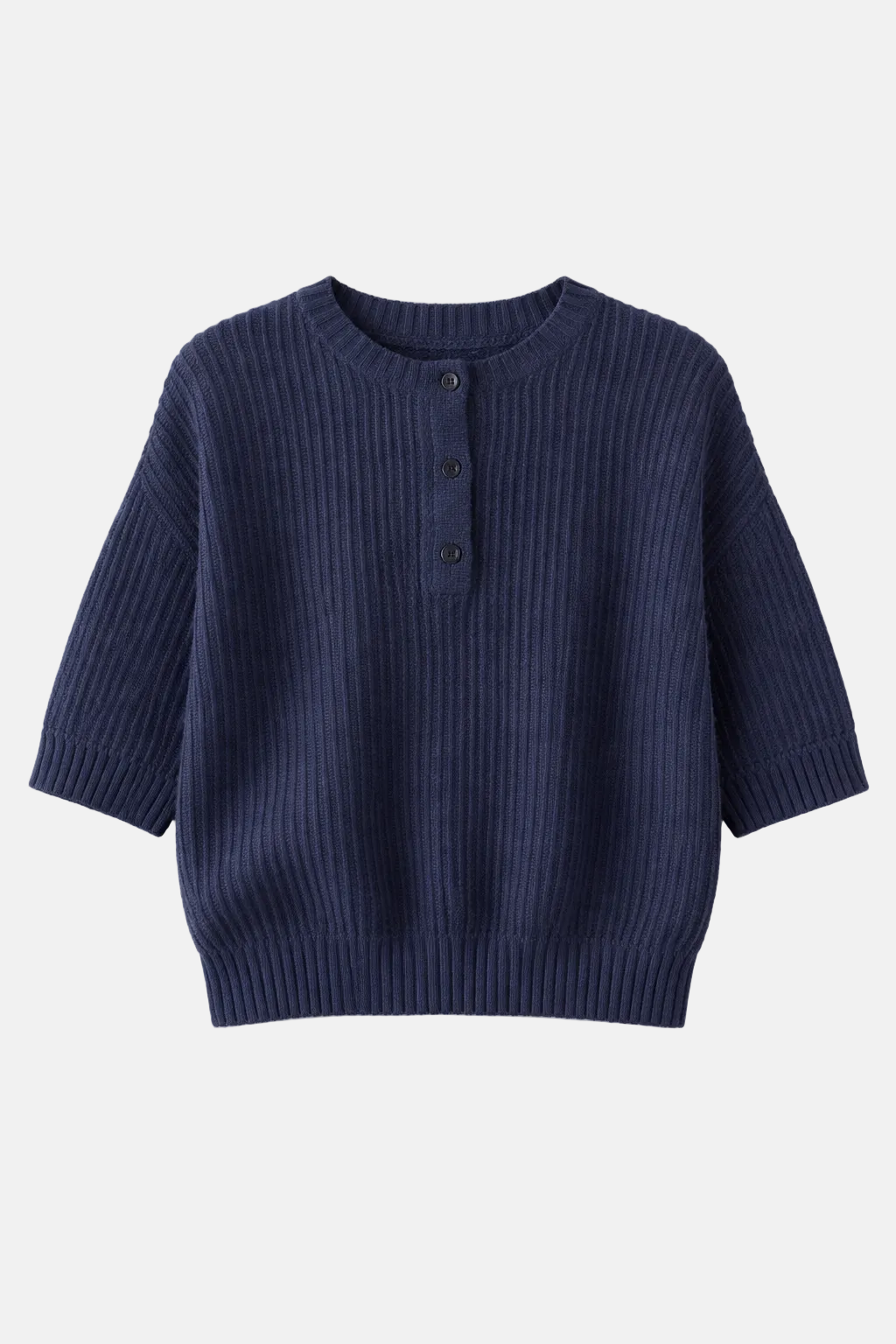 Short Sleeve Henley in Italian Cashmere Night Sky