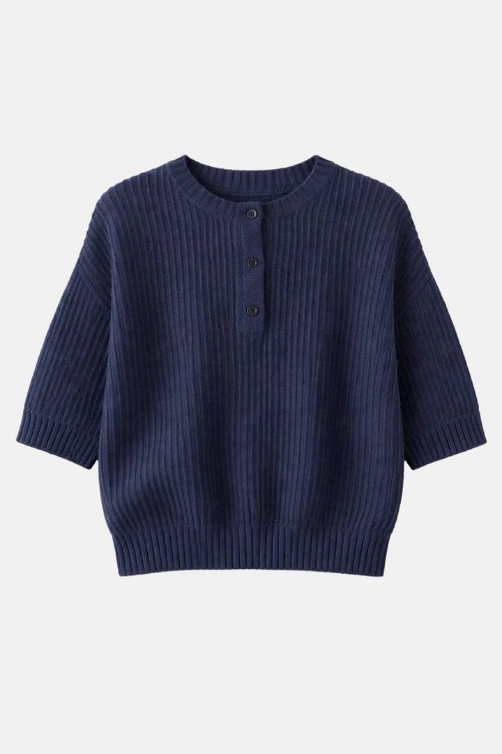 Short Sleeve Henley in Italian Cashmere Night Sky