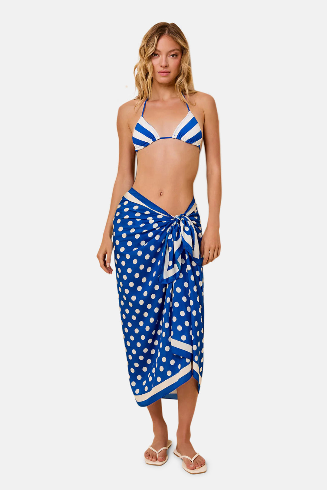 Silk Blend Pareo Olympian Blue Polka Dot
