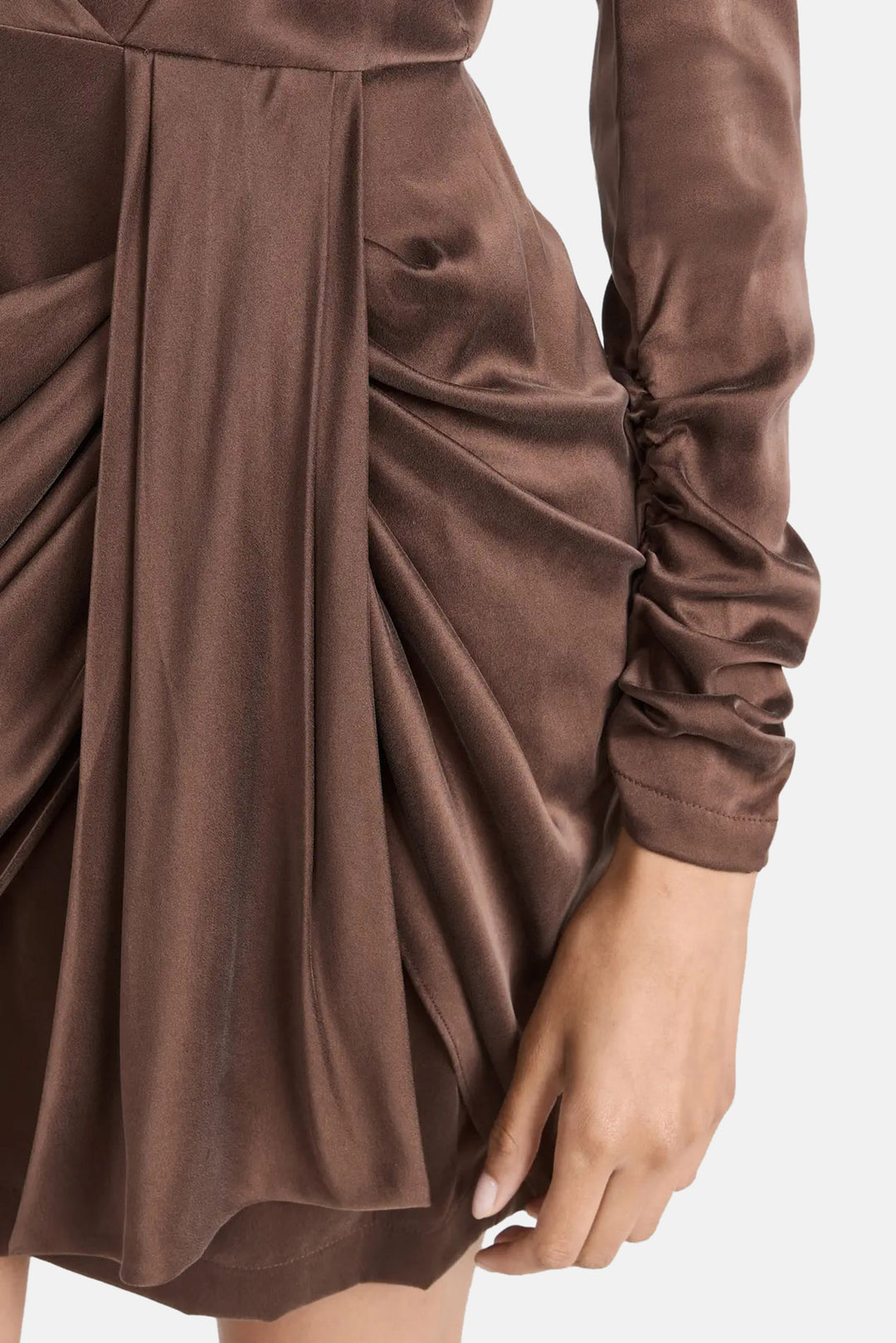 zimmermann drape long sleeve dress Draped Silk-blend Satin Mini Dress