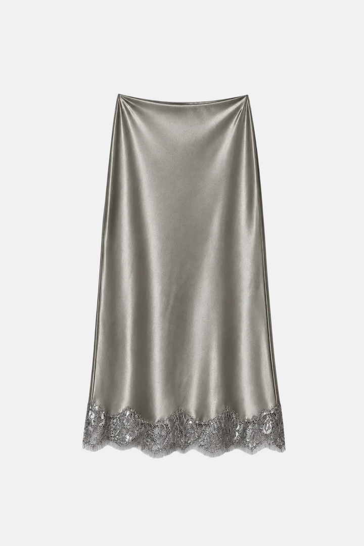 Janella Silk-Blend Midi Slip Skirt Pewter Sky
