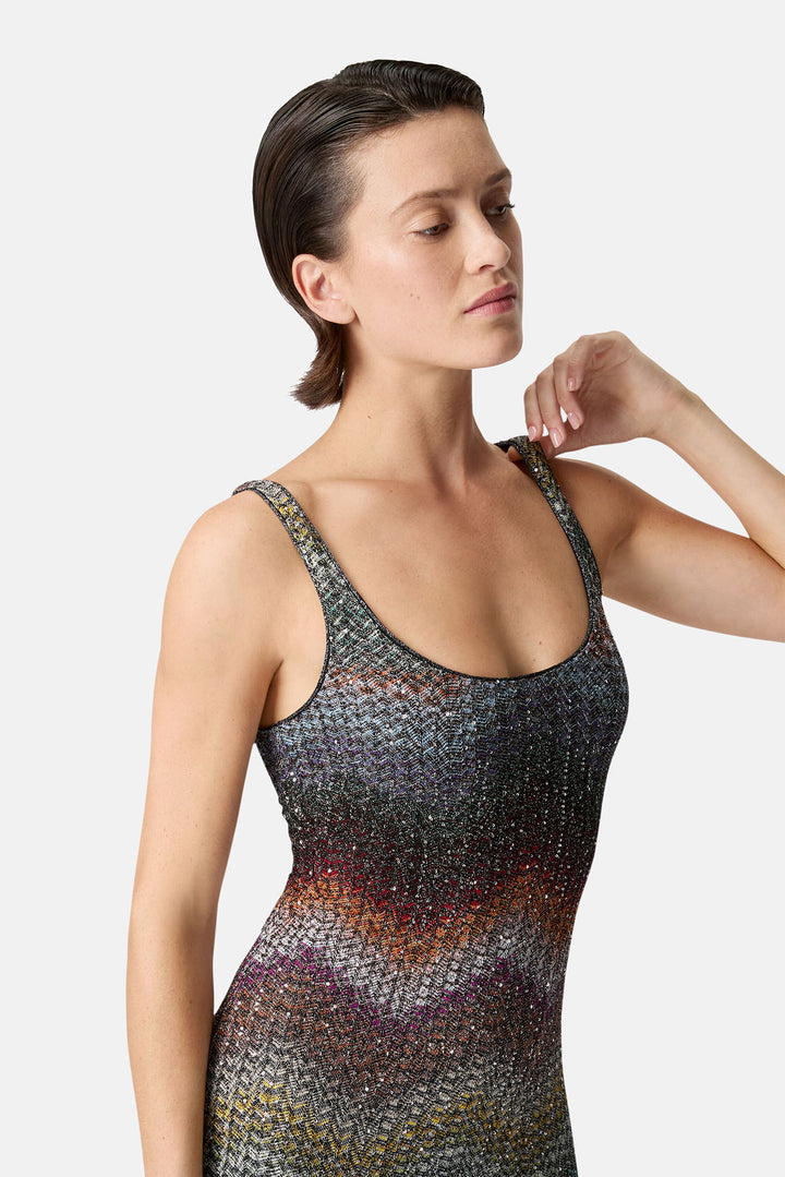 Sleeveless Short Dress Multi Dark