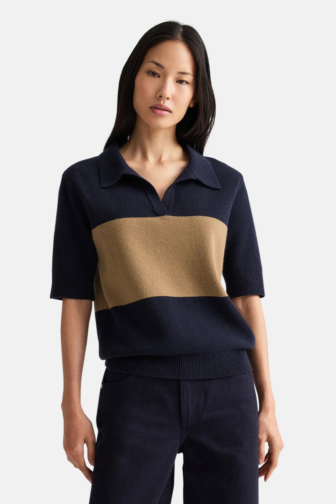 Slightly Oversized Polo in Italian Cashmere Blueberry / Ermine