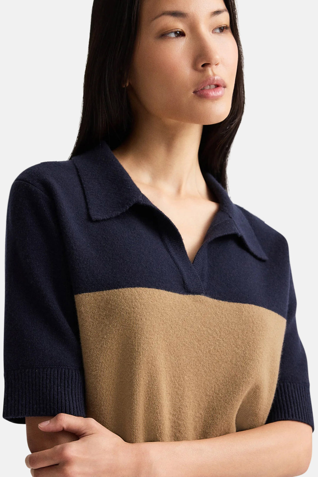 Slightly Oversized Polo in Italian Cashmere Blueberry / Ermine