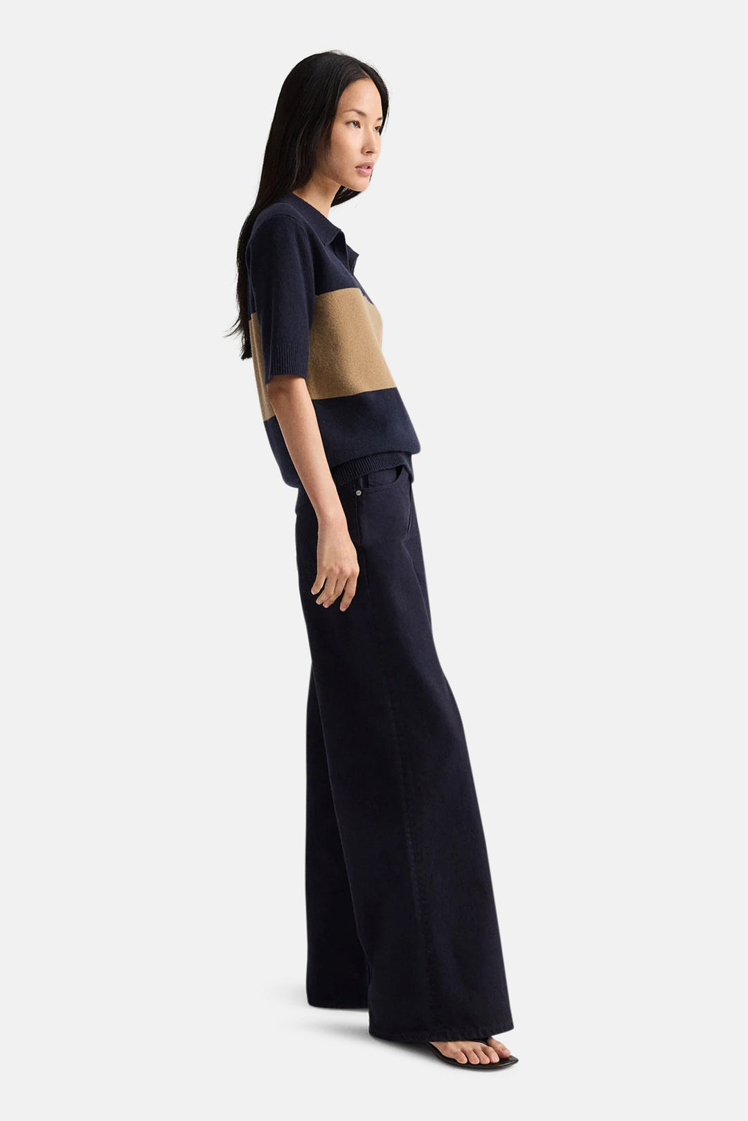 Slightly Oversized Polo in Italian Cashmere Blueberry / Ermine