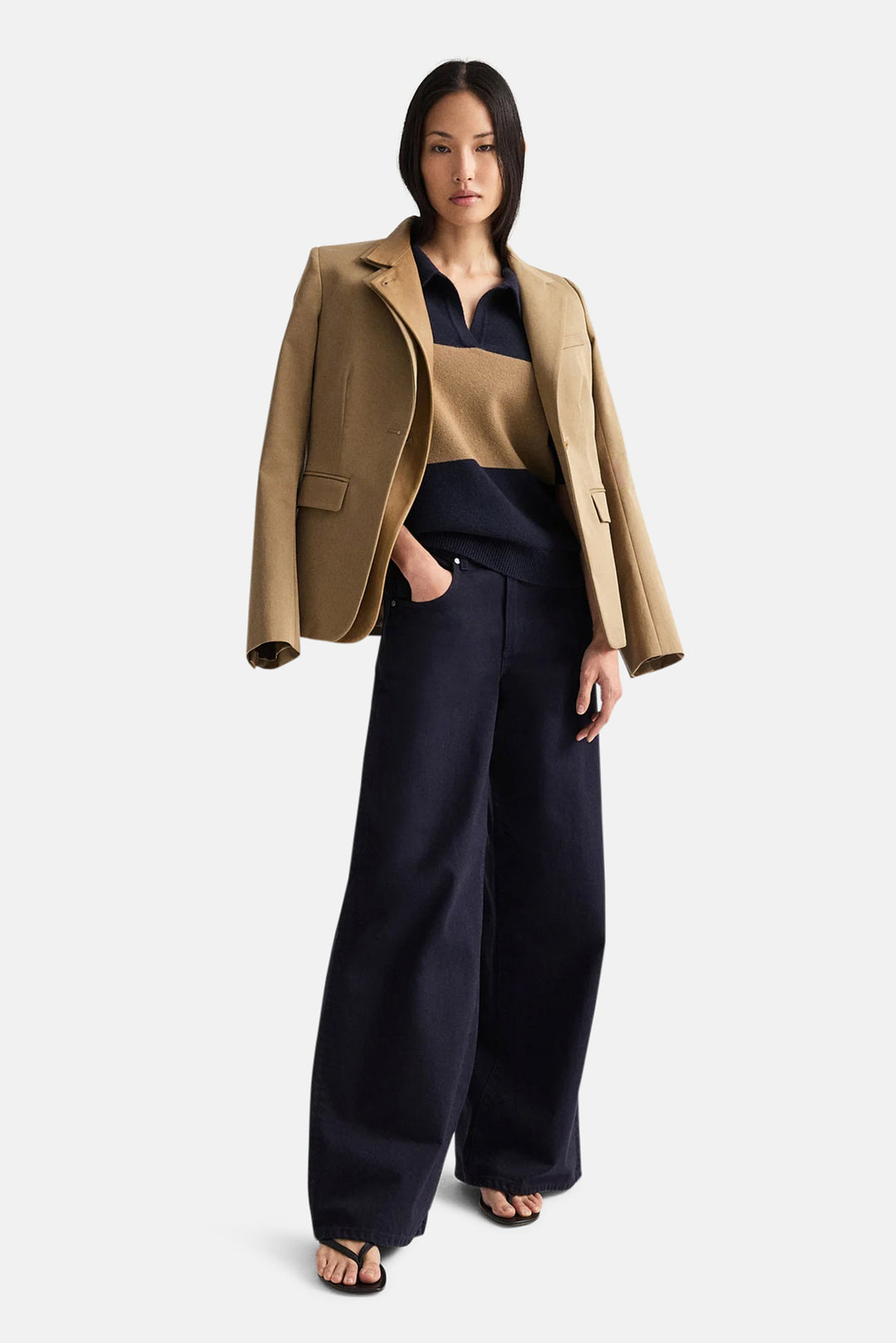 Slightly Oversized Polo in Italian Cashmere Blueberry / Ermine