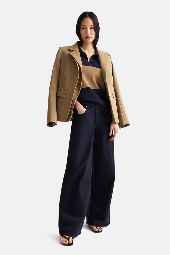 Slightly Oversized Polo in Italian Cashmere Blueberry / Ermine