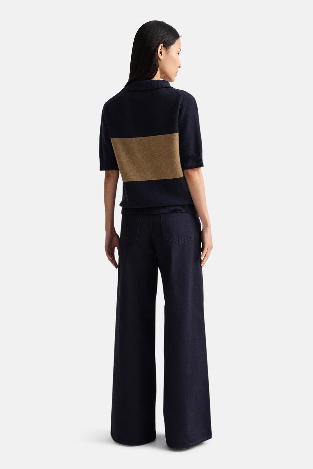 Slightly Oversized Polo in Italian Cashmere Blueberry / Ermine
