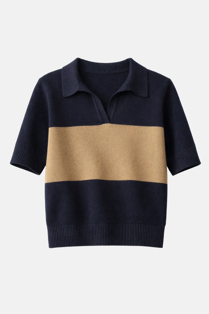 Slightly Oversized Polo in Italian Cashmere Blueberry / Ermine