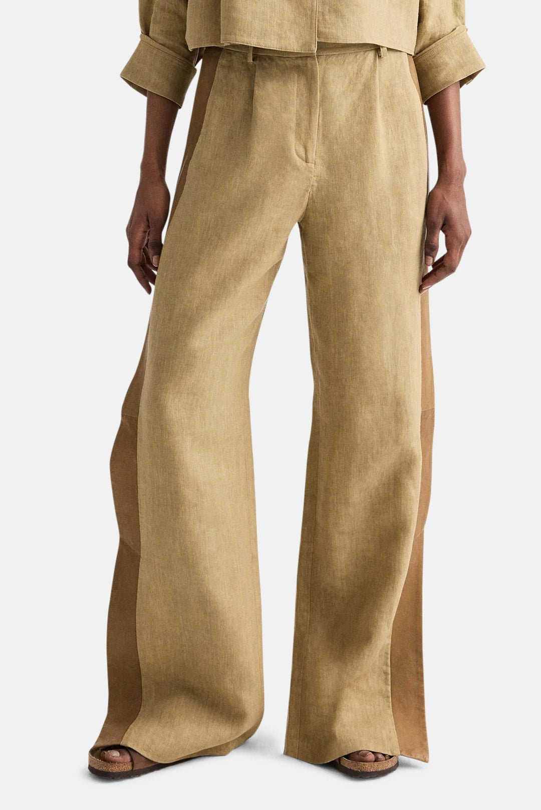 Slim A Pant with Lip Tux in Plain Weave Linen Kelp / Ermine