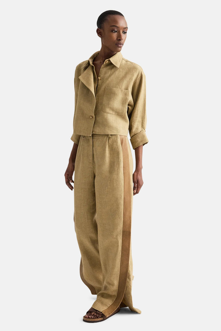 Slim A Pant with Lip Tux in Plain Weave Linen Kelp / Ermine