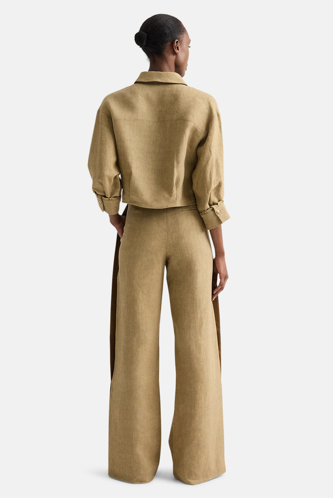 Slim A Pant with Lip Tux in Plain Weave Linen Kelp / Ermine