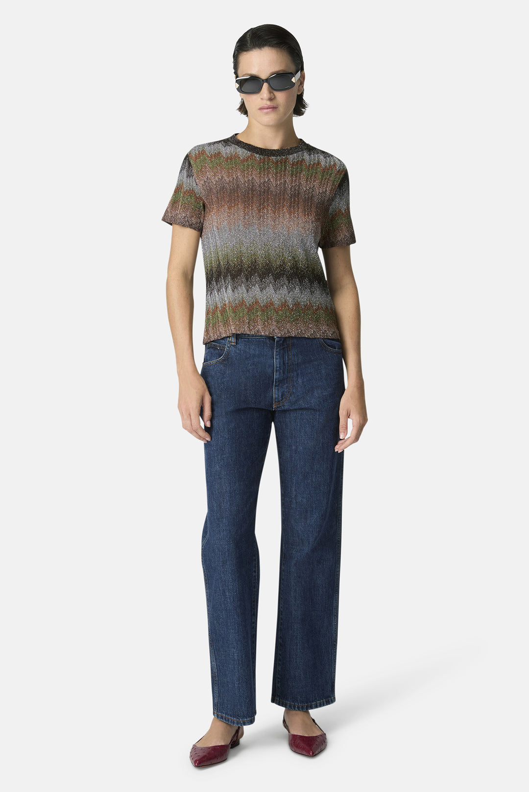 Snake-Pattern Crewneck T-Shirt Green & Brown