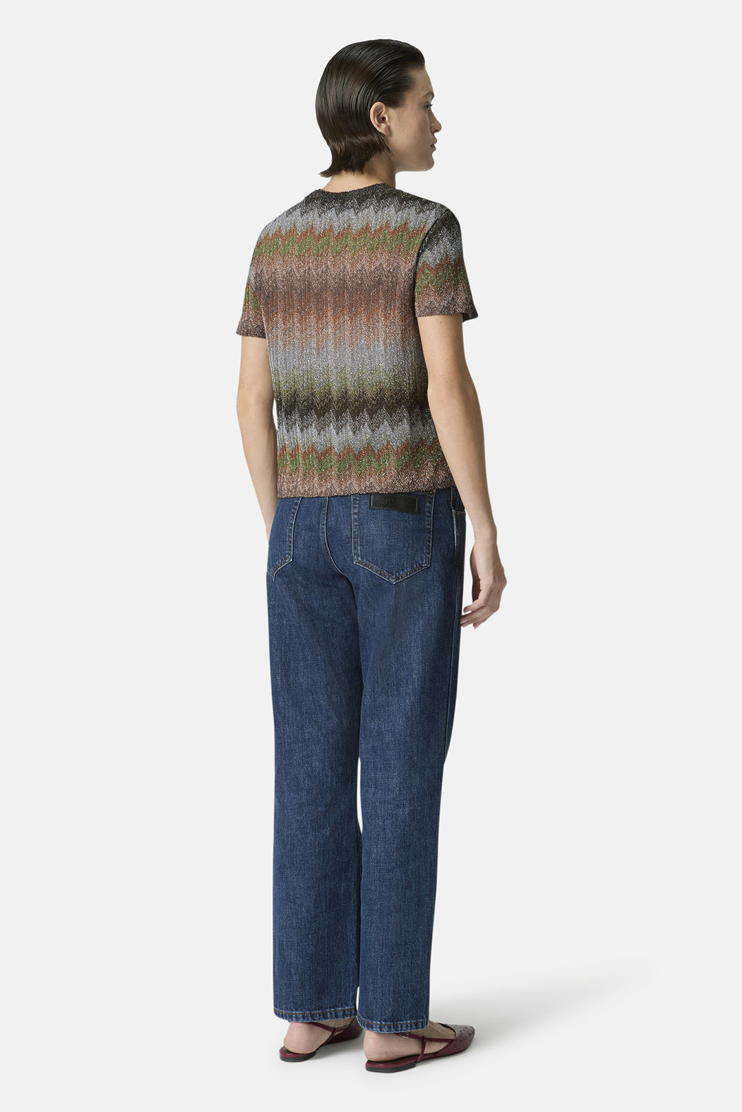 Snake-Pattern Crewneck T-Shirt Green & Brown