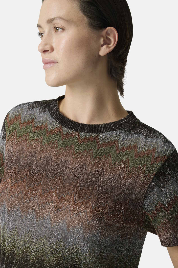 Snake-Pattern Crewneck T-Shirt Green & Brown