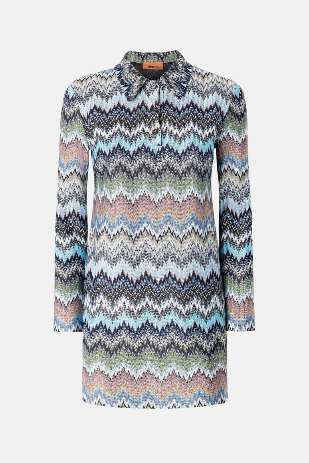 Snake-Pattern Viscose Polo Mini Dress Blue & Multicolored