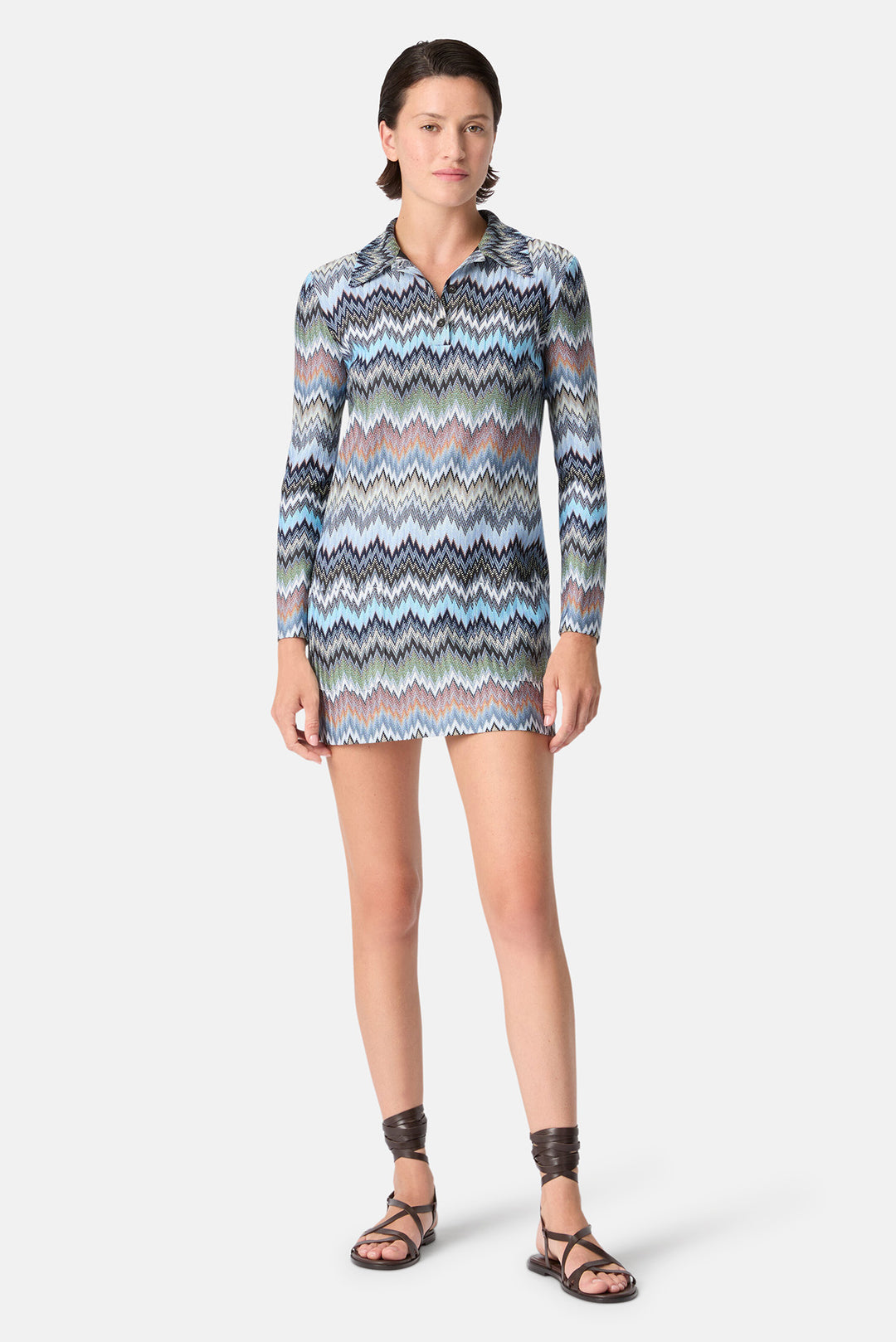 Snake-Pattern Viscose Polo Mini Dress Blue & Multicolored