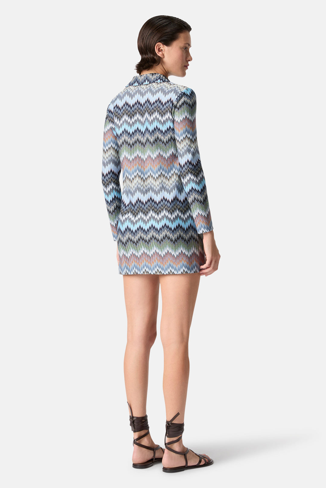 Snake-Pattern Viscose Polo Mini Dress Blue & Multicolored