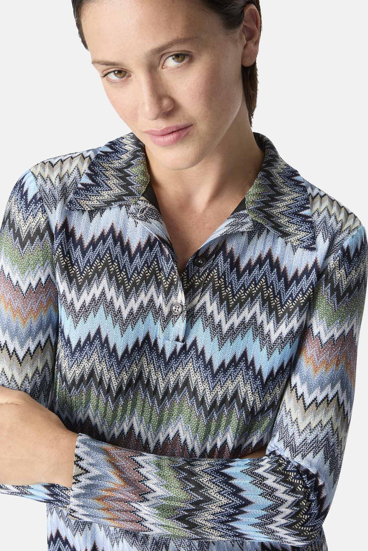 Snake-Pattern Viscose Polo Mini Dress Blue & Multicolored