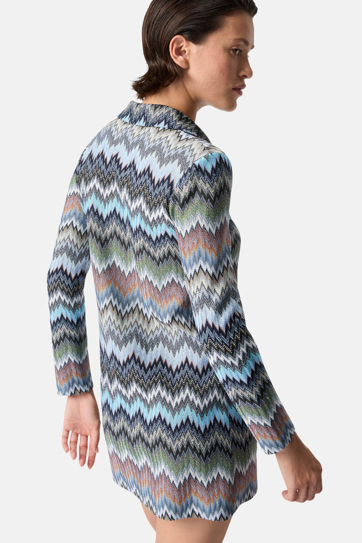 Snake-Pattern Viscose Polo Mini Dress Blue & Multicolored