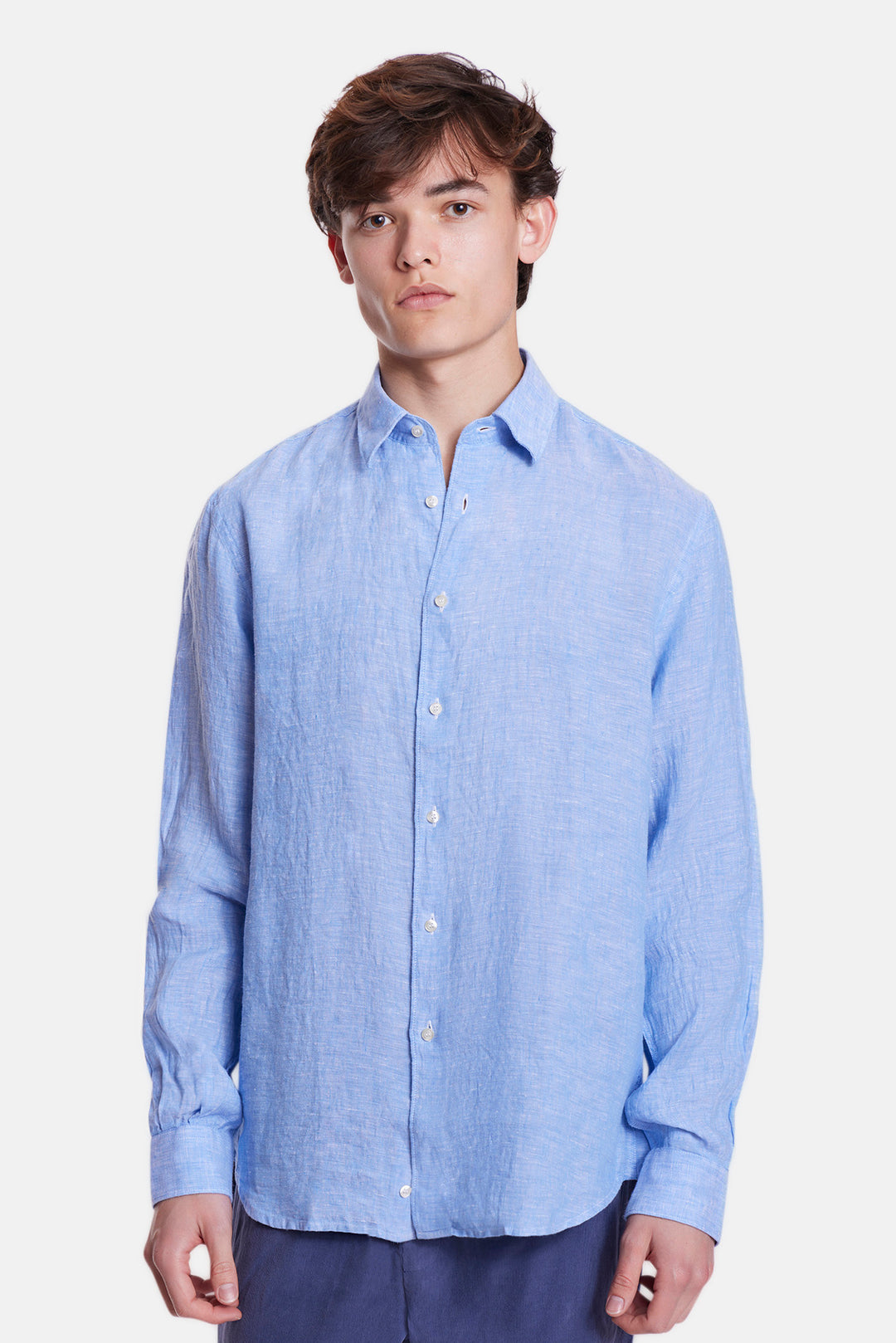 Soft Linen Button Up Shirt Blue
