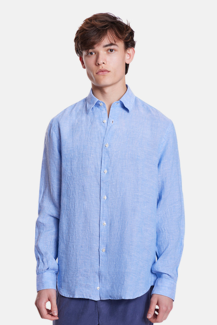 Soft Linen Button Up Shirt Blue