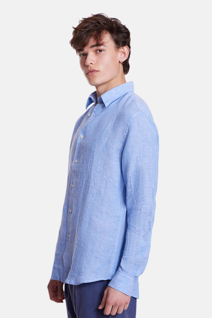 Soft Linen Button Up Shirt Blue