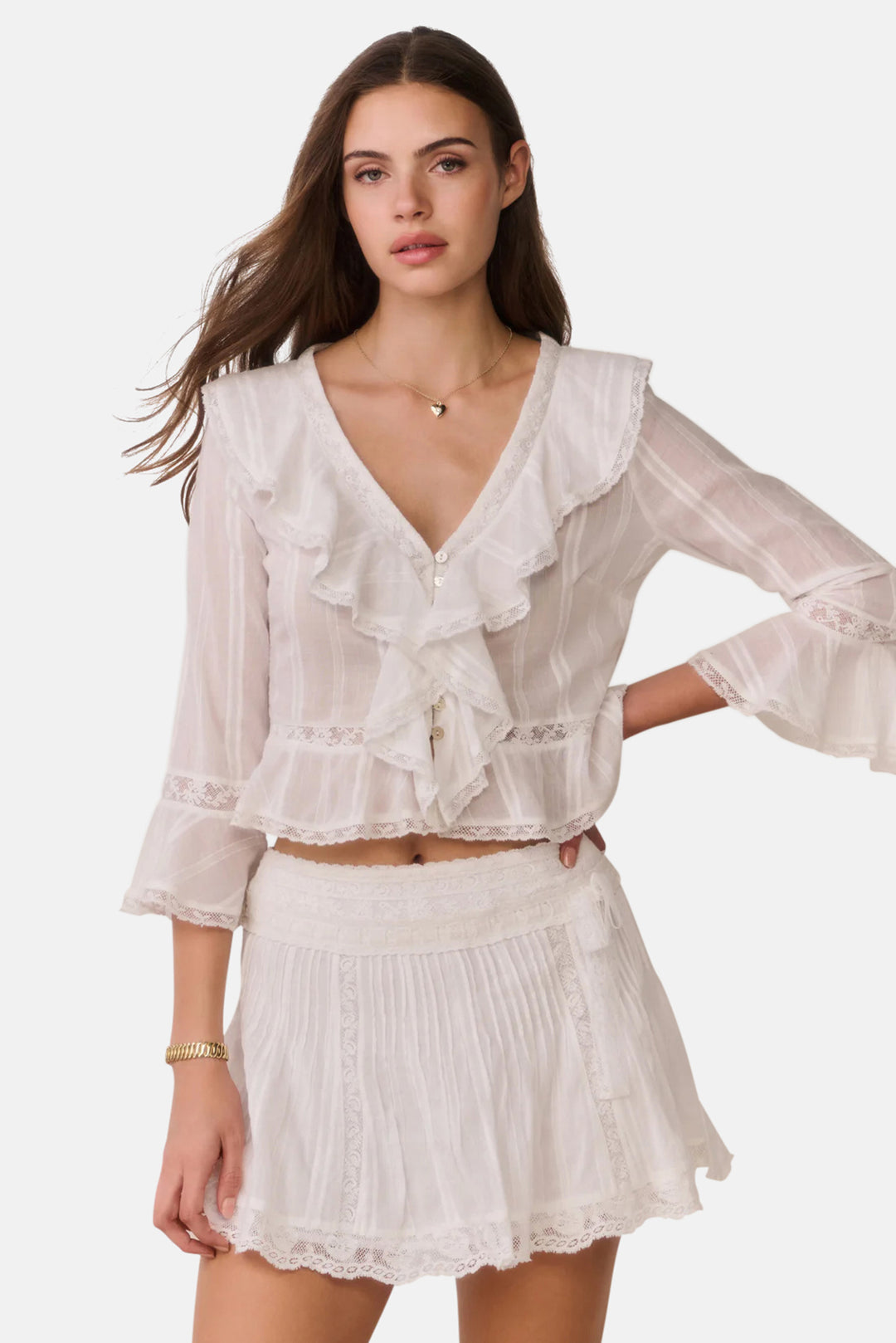 Solena Cotton Victorian Mini Skirt White