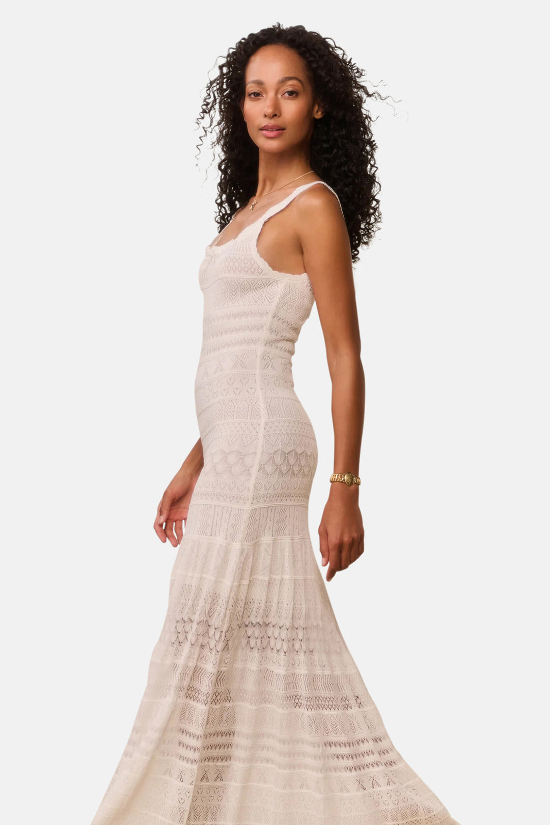 Solenne Fine Pointelle Maxi Dress Light Chai