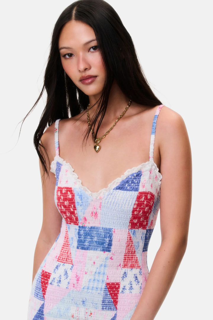 Solier Patchwork Print Mini Dress Blueberry Sundae