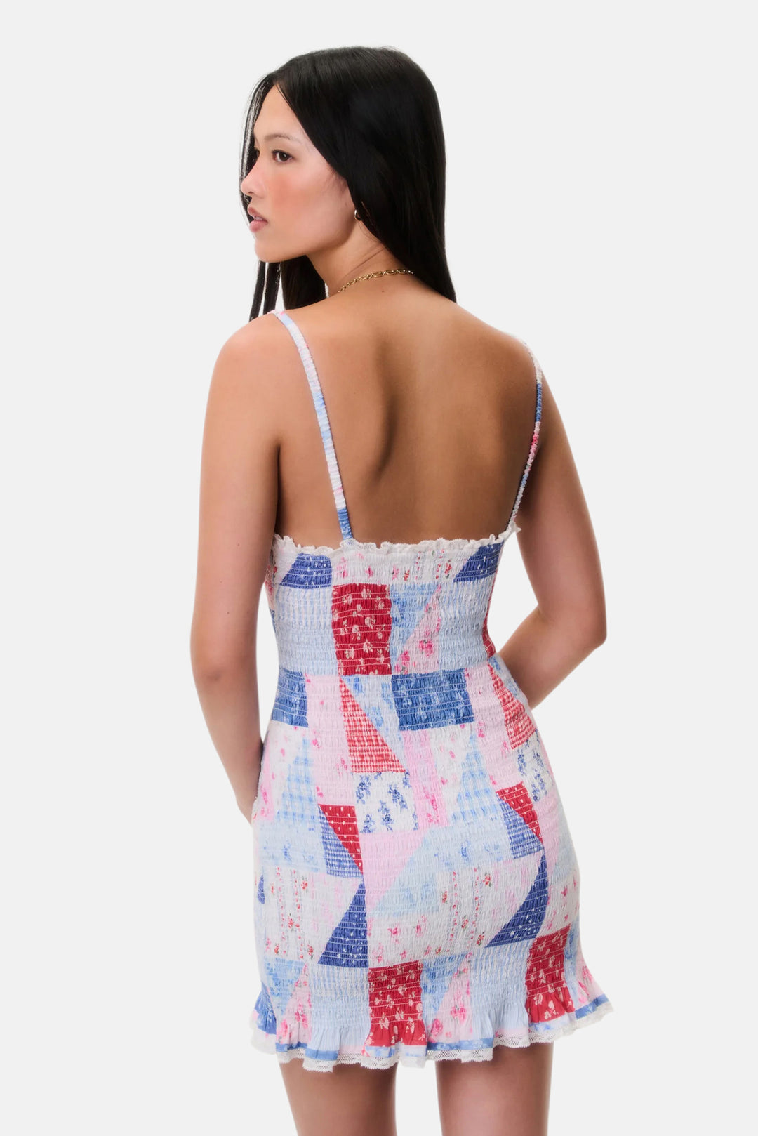 Solier Patchwork Print Mini Dress Blueberry Sundae