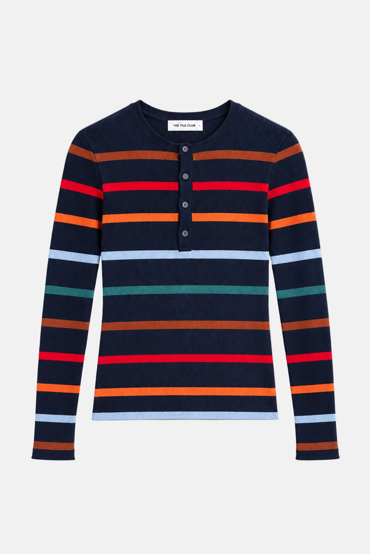 Sylvia Striped Henley Navy w/ Multi Stripes