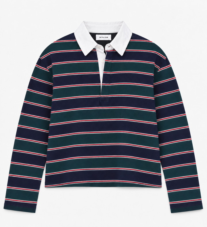 Phoebe Cropped Rugby Navy/Green Stripe