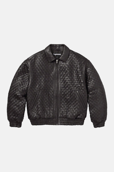 Supreme Woven Leather Varsity Jacket Black Men's - FW23 - US