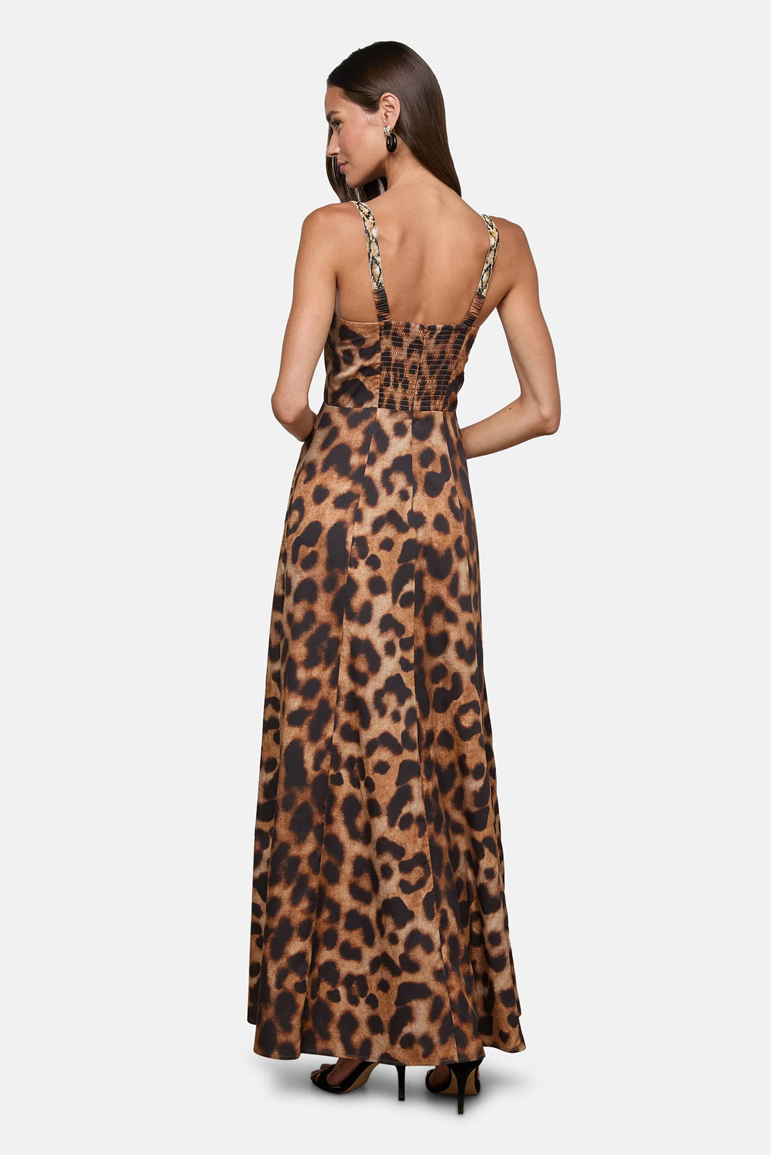 Sutton Beaded Strap Maxi Dress Tan/Black Large Leopard