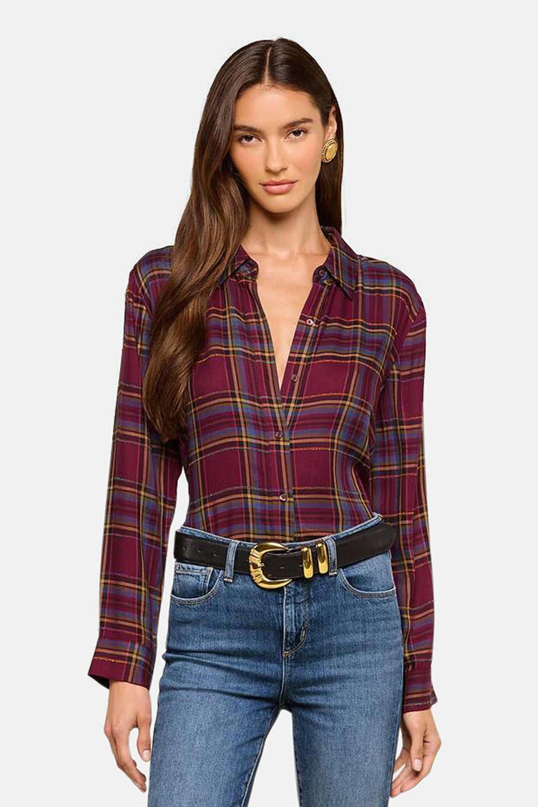 Suzette Hi Low Shirt Dark Plum Multi Plaid